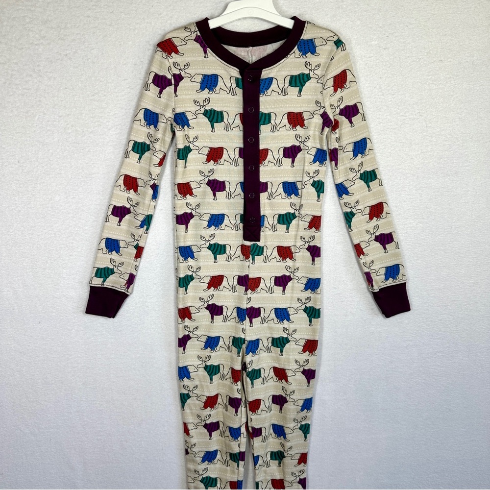 L.L. Bean One Piece Pajamas Sleeper Youth 5-6 Winter Animals Polar Bear Moose